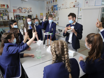 A science class at a high school in Scotland soon after the COVID-19 pandemic