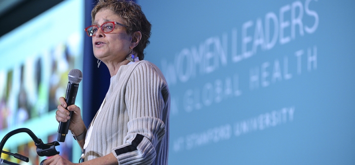 Michele Barry speaks at the inaugural Women Leader in Global Health conference at Stanford in October 2017