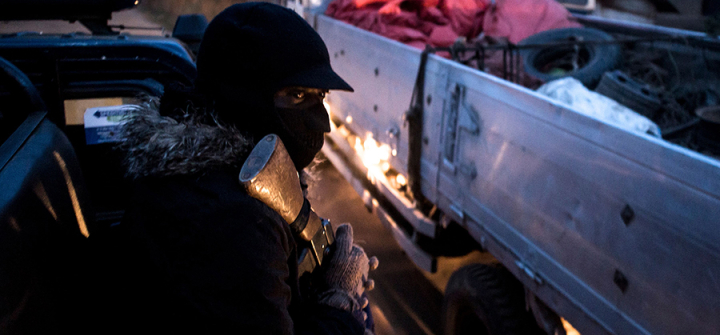 Local police on a May 18 patrol in Butembo, epicenter of the Ebola crisis in DRC and site of attacks on health facilities. (Image: JOHN WESSELS/AFP/Getty Images)