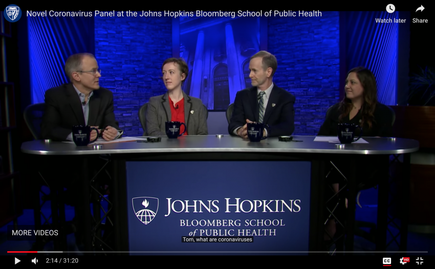 Still from COVID-19 webinar at the Johns Hopkins Bloomberg School of Public Health on February 5, 2020