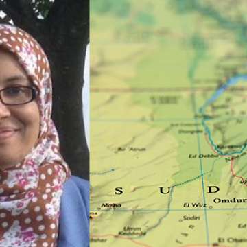 Image of Amal Gadalla over map of Sudan