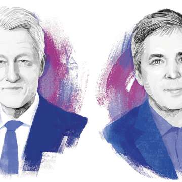 Illustration of former President Bill Clinton and G. Caleb Alexander 