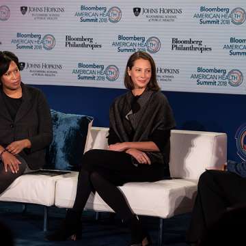 Christy Turlington Burns (center) at the Bloomberg American Health Summit with DC Mayor Muriel Bowser (left) and J. Nadine Garcia, executive vice president and COO of Trust for America’s Health. 