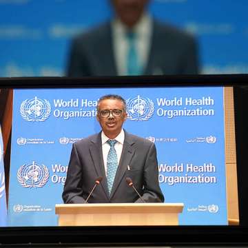 WHO chief Tedros Adhanom Ghebreyesus opens the virtual World Health Assembly yesterday. Image: Peng Dawei/China News Service/Getty
