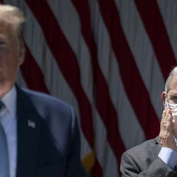 Anthony Fauci looks on as President Donald Trump delivers remarks about coronavirus vaccine development. May 15, 2020. Image: Drew Angerer/Getty