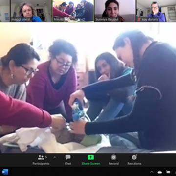 Midwives in Tijuana, Mexico receive clinical support via Zoom. Screenshot courtesy of Xin She