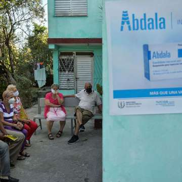  Elderly people wait to receive a Cuban COVID-19 vaccine yesterday in Havana. Image: Yamil Lage/AFP/Getty