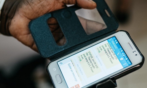 Some vaccine coolers can send SMS messages to health workers’ cell phones, allowing staff to remotely monitor the temperature of the cooler.