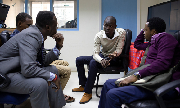 here's second: Carlos Maube, an administrator at the Kenya Haemophiliac Association, makes a point during a talk at the Kenyatta National Hospital in Nairobi.