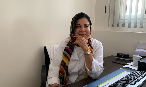 Asma Lamrabet, MD, at her office in Rabat, Morocco, 2019. Image by Samidha Sane.